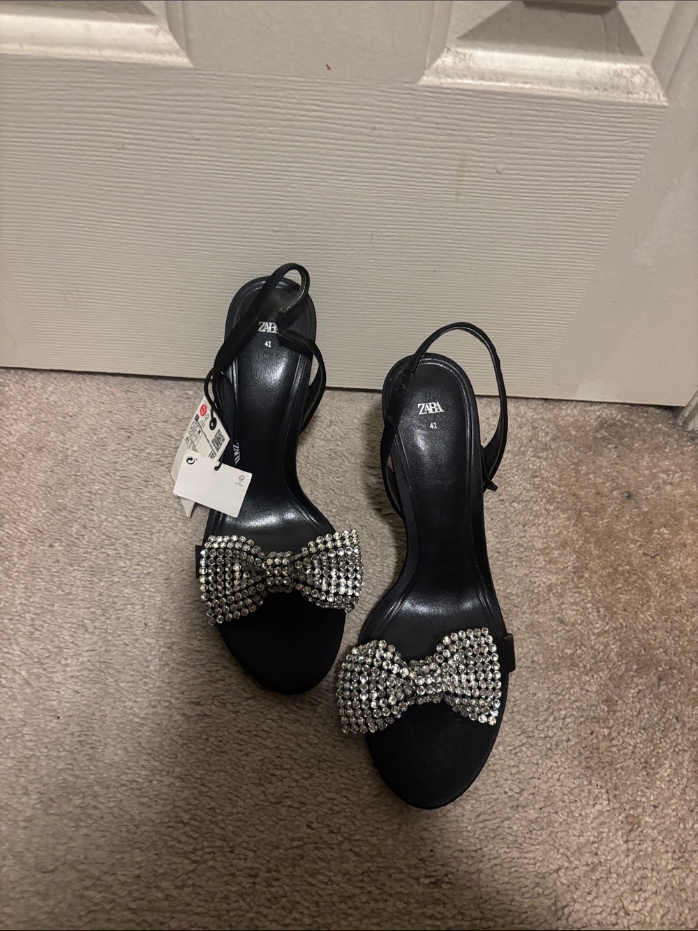 ZARA Black Crystal Bow Slingback Heels